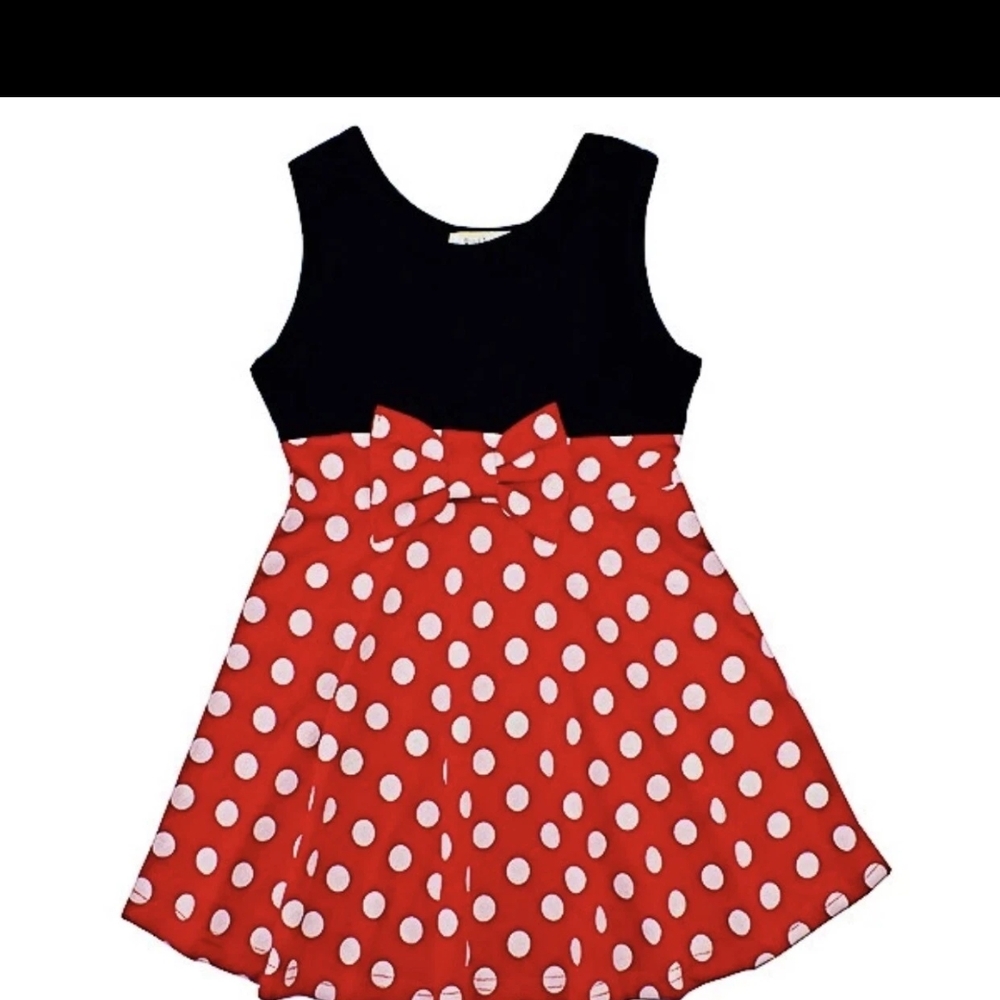 New Minnie Mouse Red Polka Dot Dress with Bow Women Vacation Summer